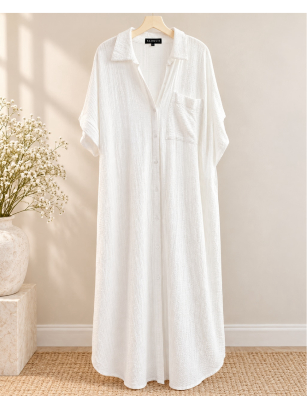 Eloquii White Cotton Button Front Maxi Shirt Dress Size 18